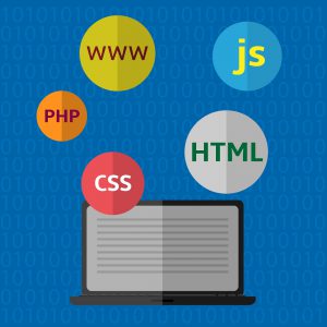 Web design, coding and programming vector icons: PHP, HTML, CSS, js, www.